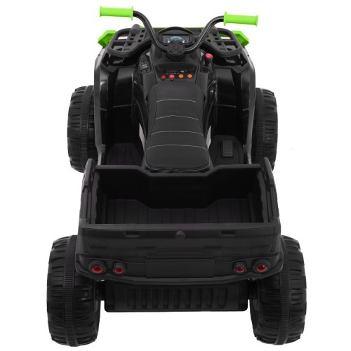 Čtyřkolka XL ATV 2,4 GHz na dětskou baterii černo-zelený dálkový ovladač 4x4 napájený kufr pomalý start EVA audio LED