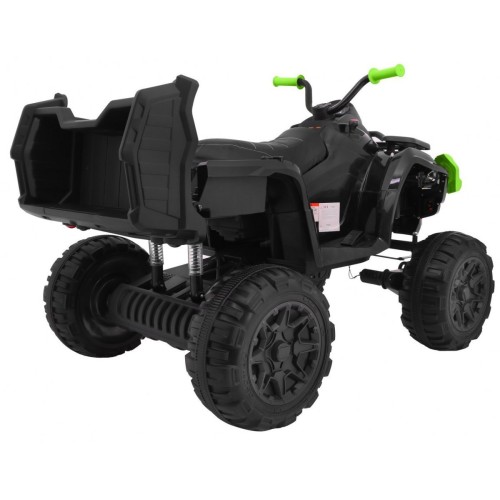 Čtyřkolka XL ATV 2,4 GHz na dětskou baterii černo-zelený dálkový ovladač 4x4 napájený kufr pomalý start EVA audio LED