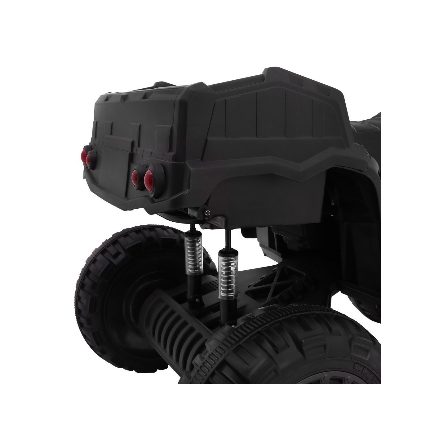 Čtyřkolka XL ATV 2,4 GHz na dětskou baterii černo-zelený dálkový ovladač 4x4 napájený kufr pomalý start EVA audio LED