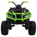 Čtyřkolka XL ATV 2,4 GHz na dětskou baterii černo-zelený dálkový ovladač 4x4 napájený kufr pomalý start EVA audio LED