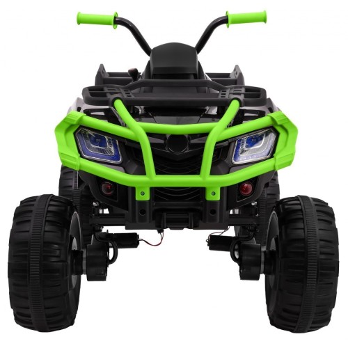 Čtyřkolka XL ATV 2,4 GHz na dětskou baterii černo-zelený dálkový ovladač 4x4 napájený kufr pomalý start EVA audio LED