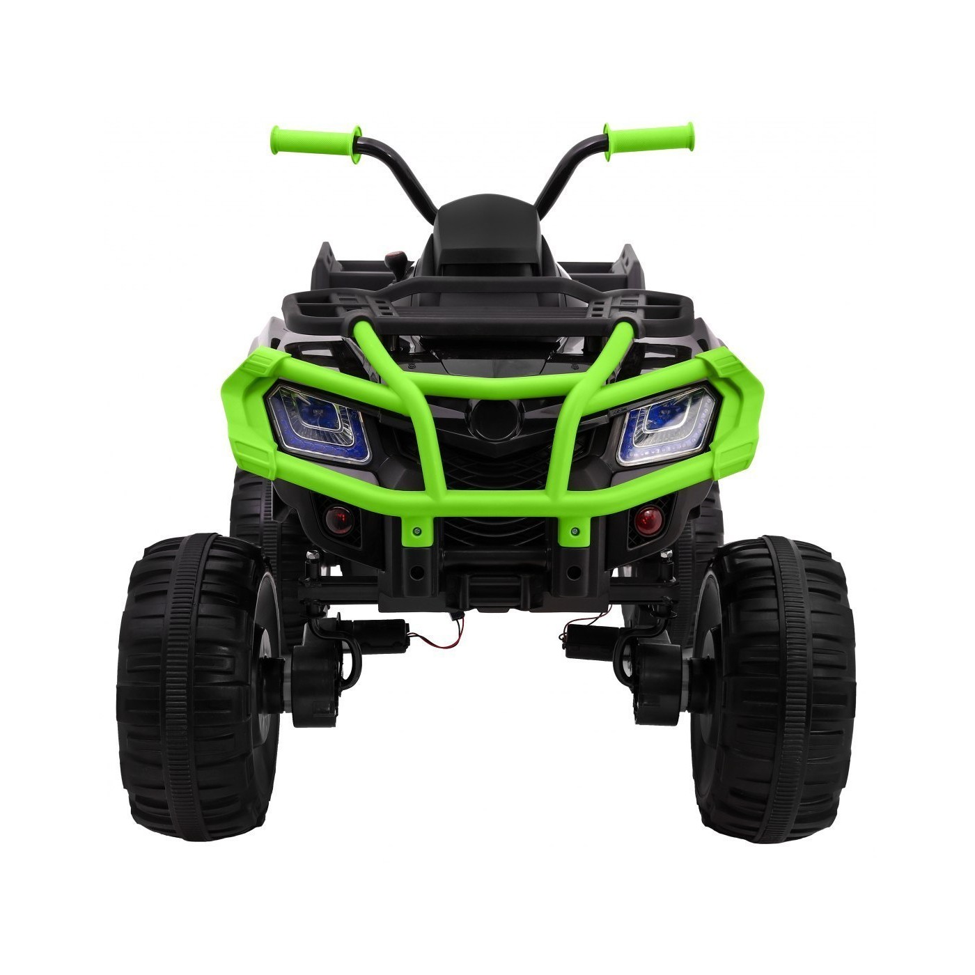 Čtyřkolka XL ATV 2,4 GHz na dětskou baterii černo-zelený dálkový ovladač 4x4 napájený kufr pomalý start EVA audio LED