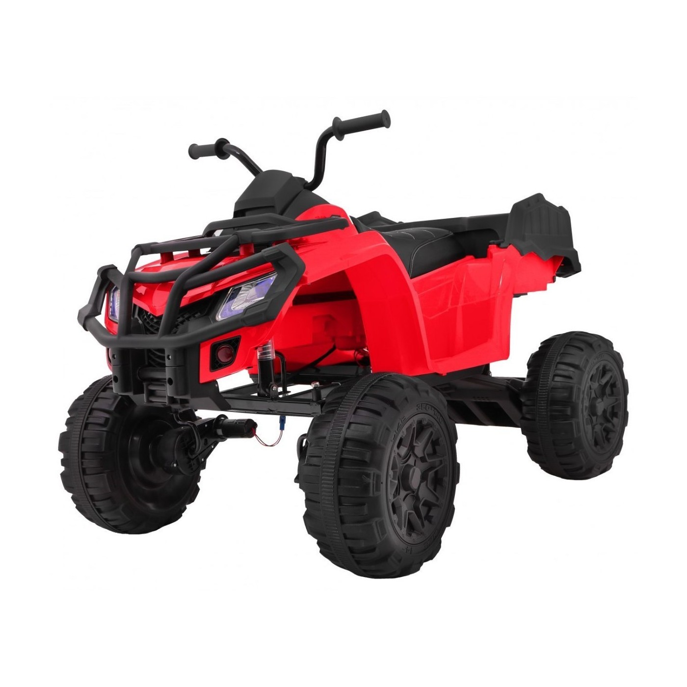 Čtyřkolka XL ATV 2,4 GHz na dětskou baterii Červený dálkový ovladač 4x4 Napájecí kufr Pomalý start EVA Audio LED