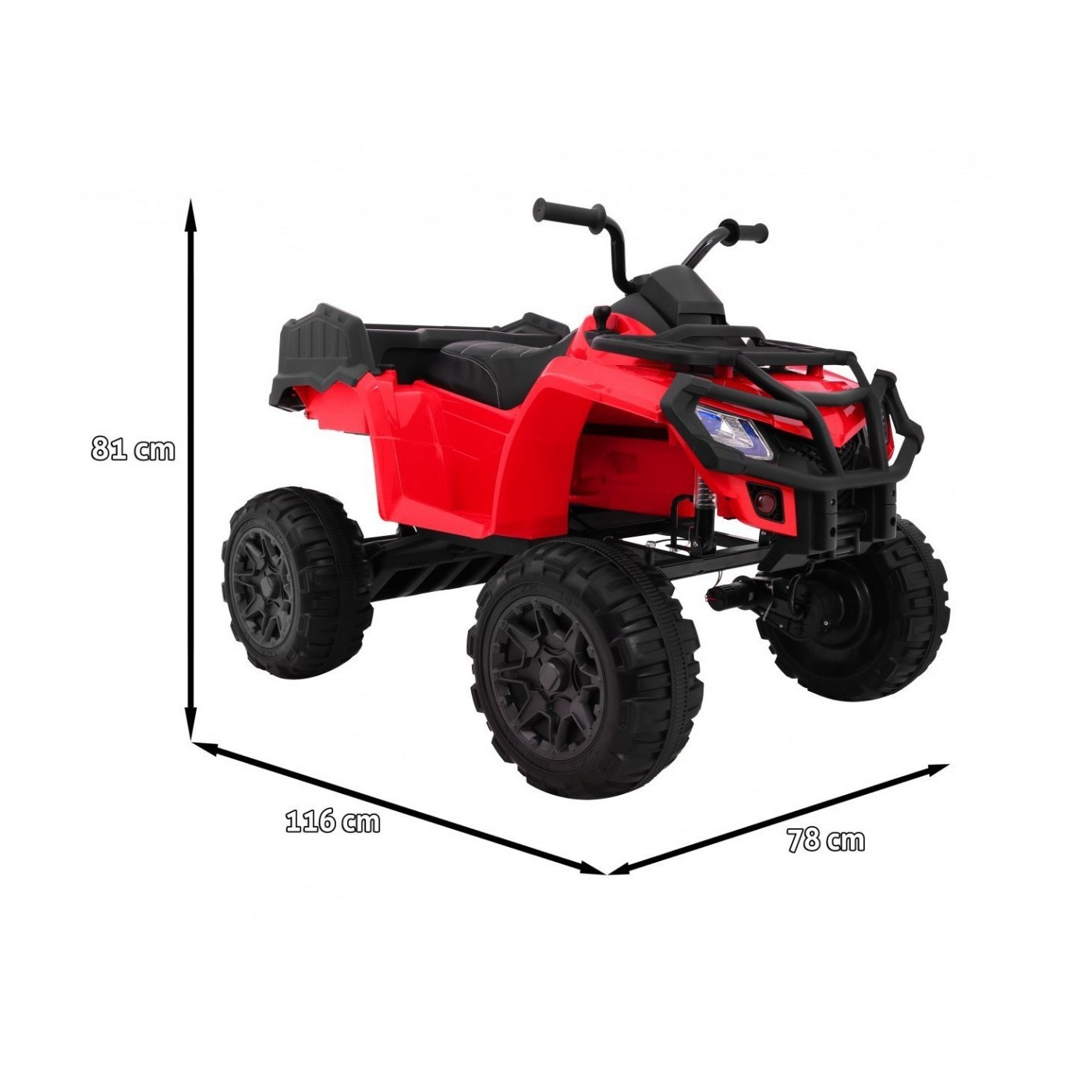 Čtyřkolka XL ATV 2,4 GHz na dětskou baterii Červený dálkový ovladač 4x4 Napájecí kufr Pomalý start EVA Audio LED