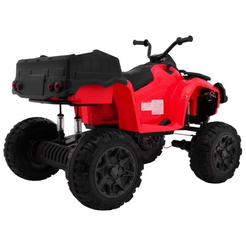 Čtyřkolka XL ATV 2,4 GHz na dětskou baterii Červený dálkový ovladač 4x4 Napájecí kufr Pomalý start EVA Audio LED