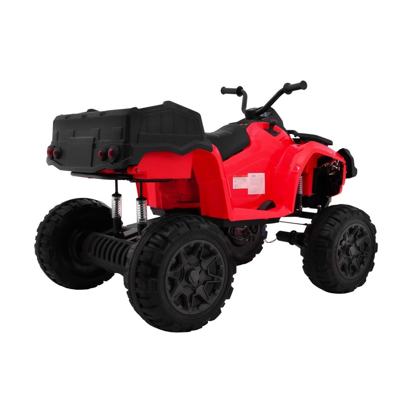 Čtyřkolka XL ATV 2,4 GHz na dětskou baterii Červený dálkový ovladač 4x4 Napájecí kufr Pomalý start EVA Audio LED