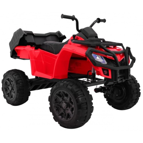 Čtyřkolka XL ATV 2,4 GHz na dětskou baterii Červený dálkový ovladač 4x4 Napájecí kufr Pomalý start EVA Audio LED