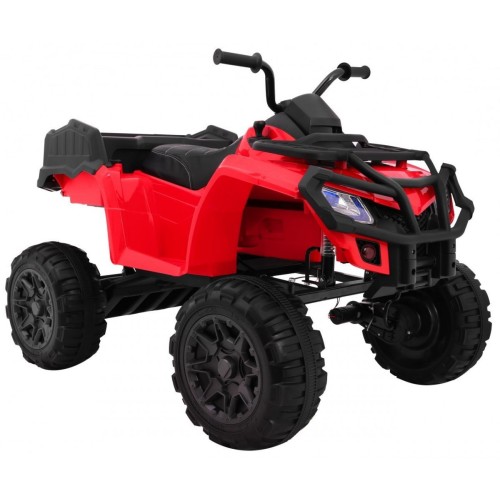 Čtyřkolka XL ATV 2,4 GHz na dětskou baterii Červený dálkový ovladač 4x4 Napájecí kufr Pomalý start EVA Audio LED