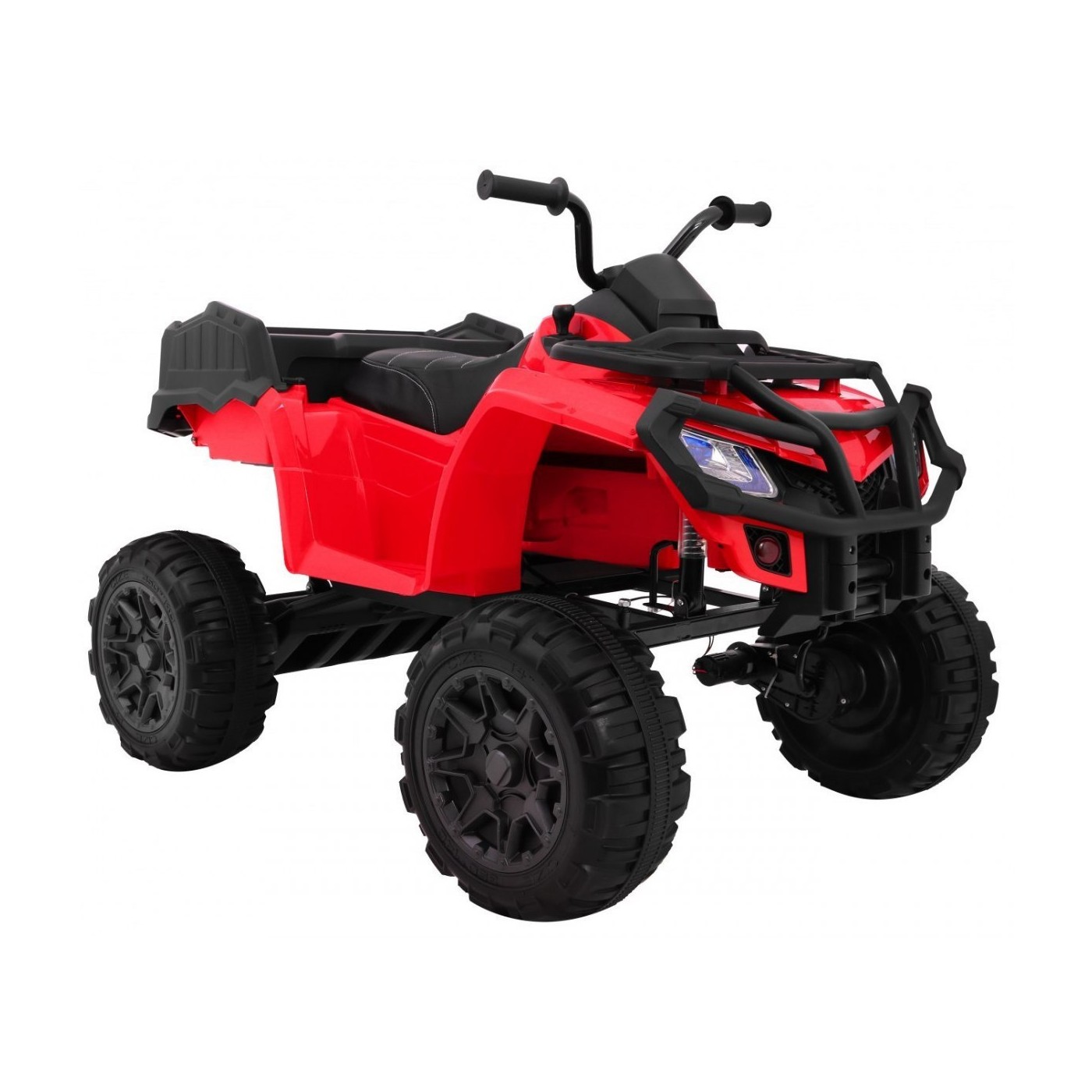 Čtyřkolka XL ATV 2,4 GHz na dětskou baterii Červený dálkový ovladač 4x4 Napájecí kufr Pomalý start EVA Audio LED