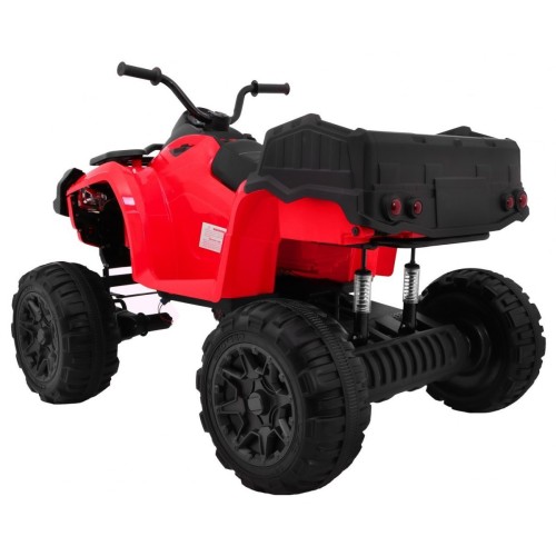Čtyřkolka XL ATV 2,4 GHz na dětskou baterii Červený dálkový ovladač 4x4 Napájecí kufr Pomalý start EVA Audio LED
