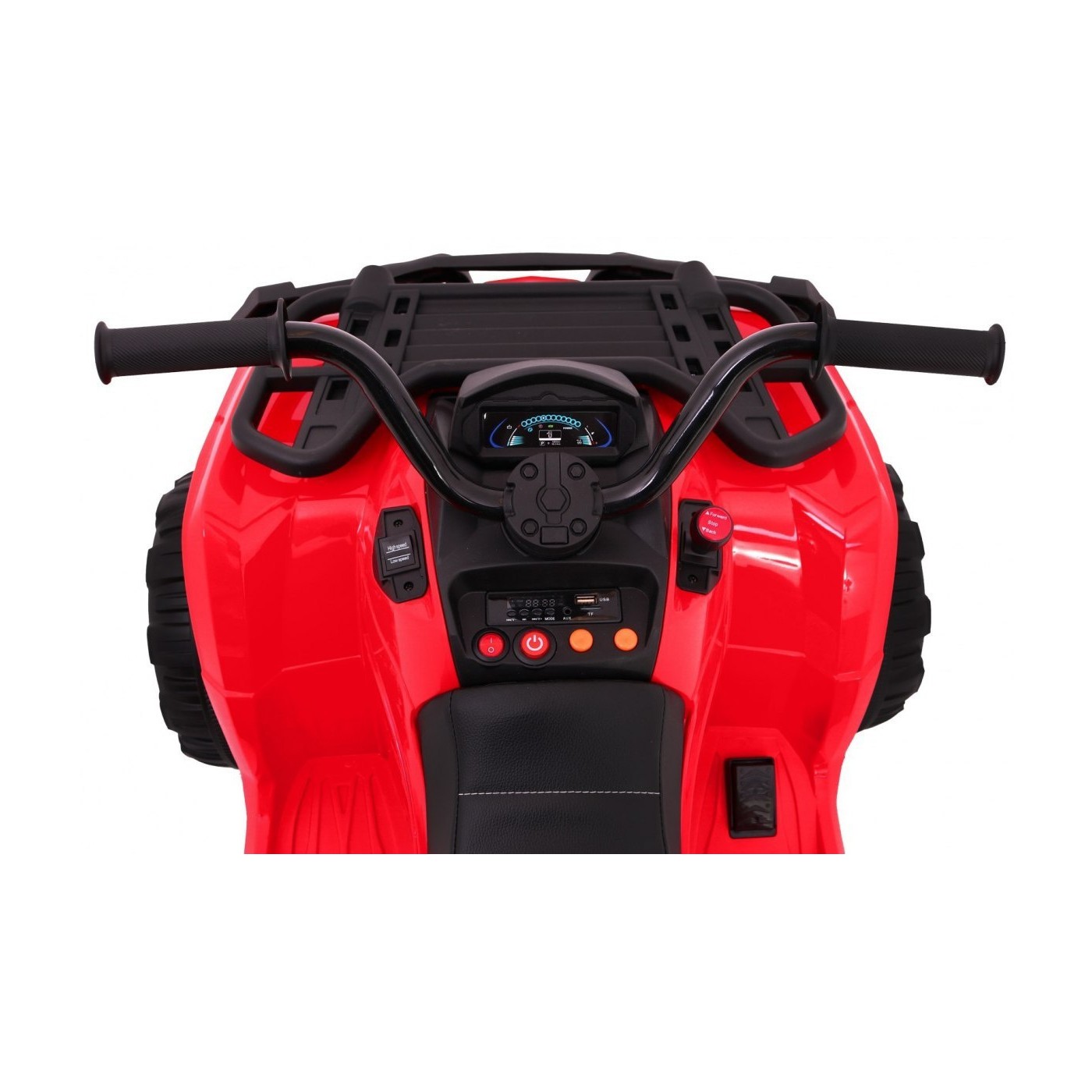 Čtyřkolka XL ATV 2,4 GHz na dětskou baterii Červený dálkový ovladač 4x4 Napájecí kufr Pomalý start EVA Audio LED