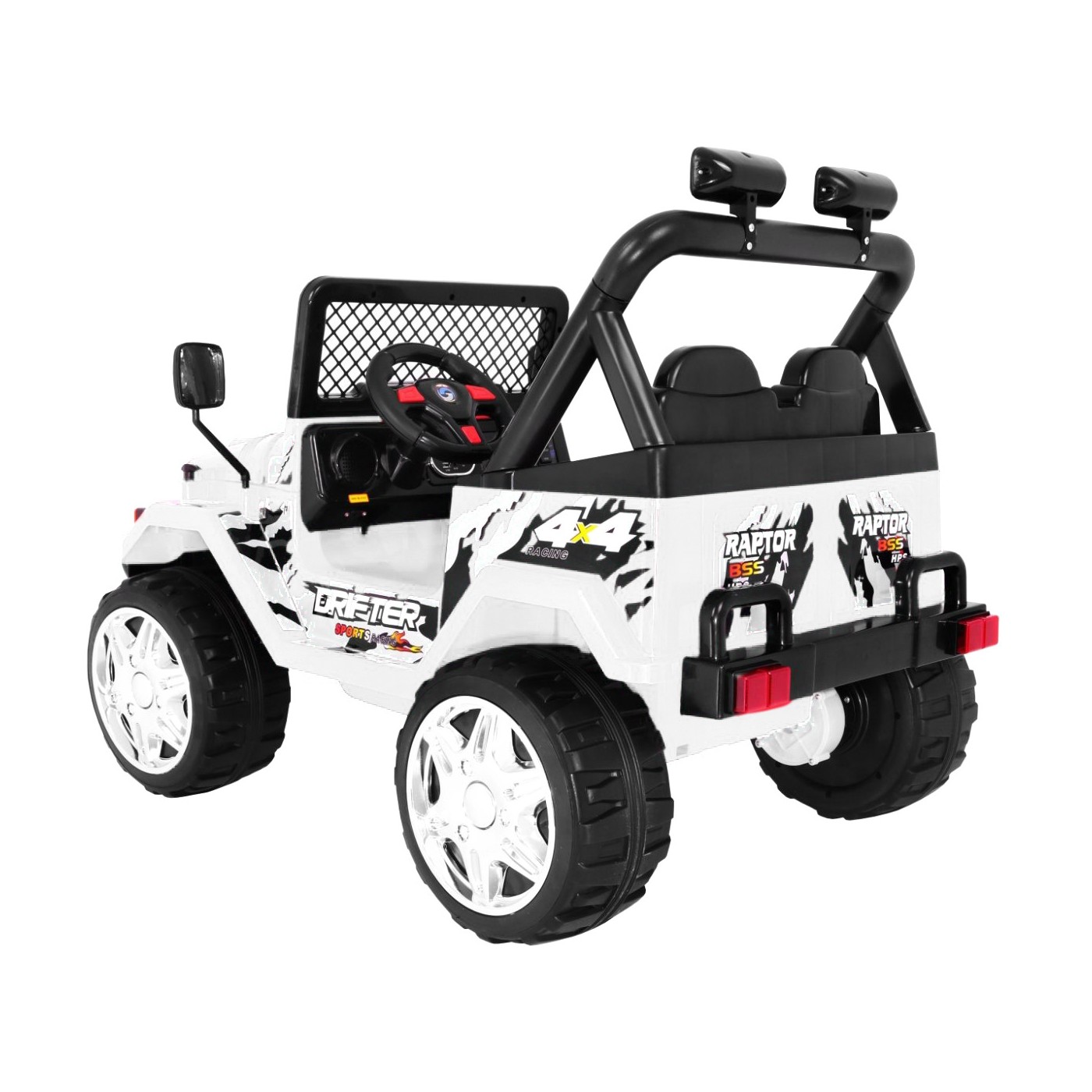 Offroadová dětská baterie Raptor Drifter bílá dálkový pomalý start EVA zvukové světlo