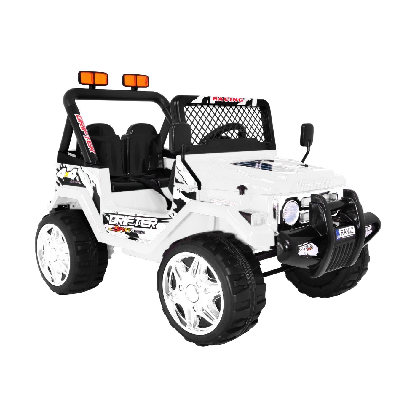 Offroadová dětská baterie Raptor Drifter bílá dálkový pomalý start EVA zvukové světlo