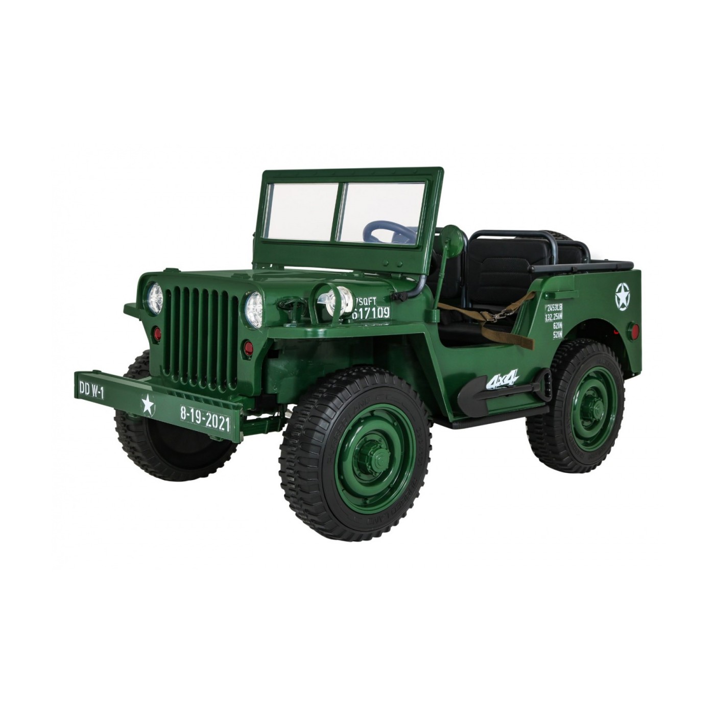 Retro Strong 3 Kids Military auto zelená 4x4 Drive Storage EVA Pomalý start MP3 LED