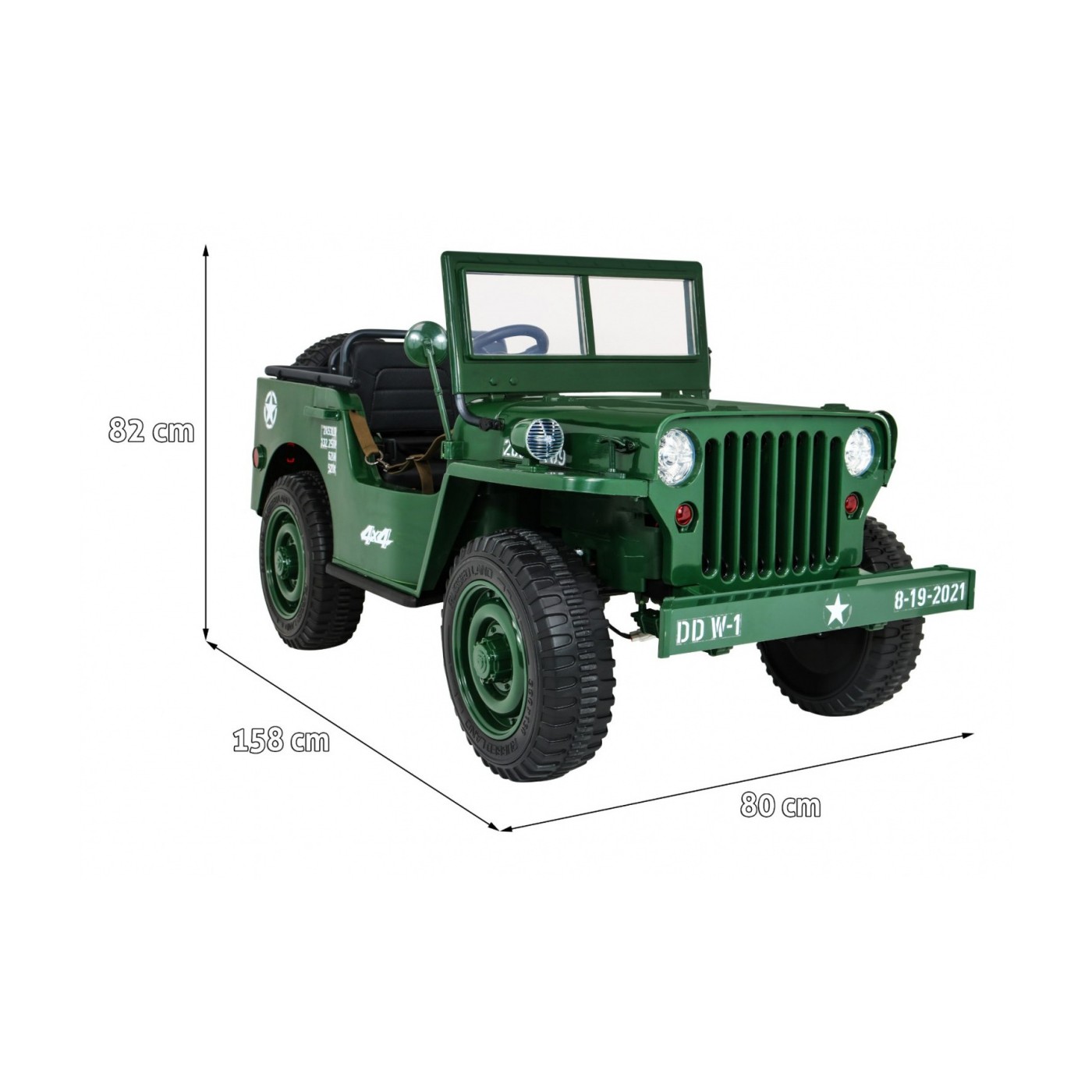 Retro Strong 3 Kids Military auto zelená 4x4 Drive Storage EVA Pomalý start MP3 LED
