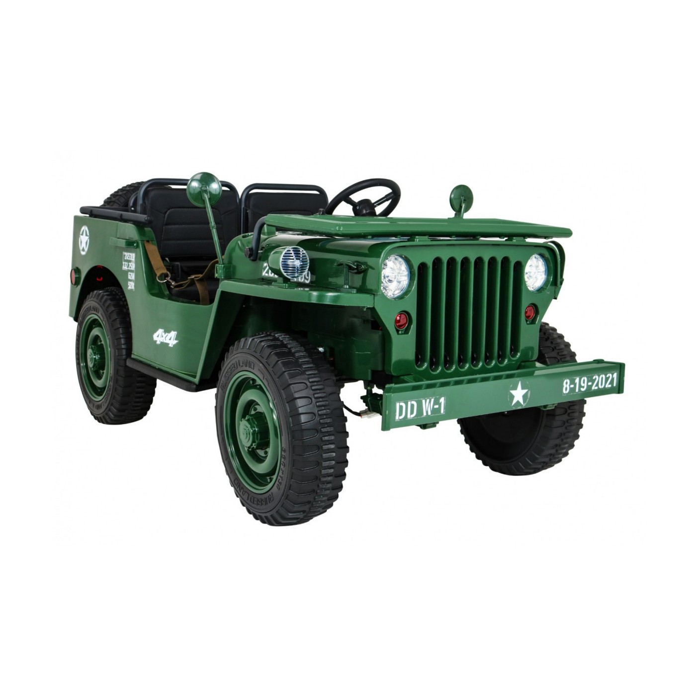 Retro Strong 3 Kids Military auto zelená 4x4 Drive Storage EVA Pomalý start MP3 LED