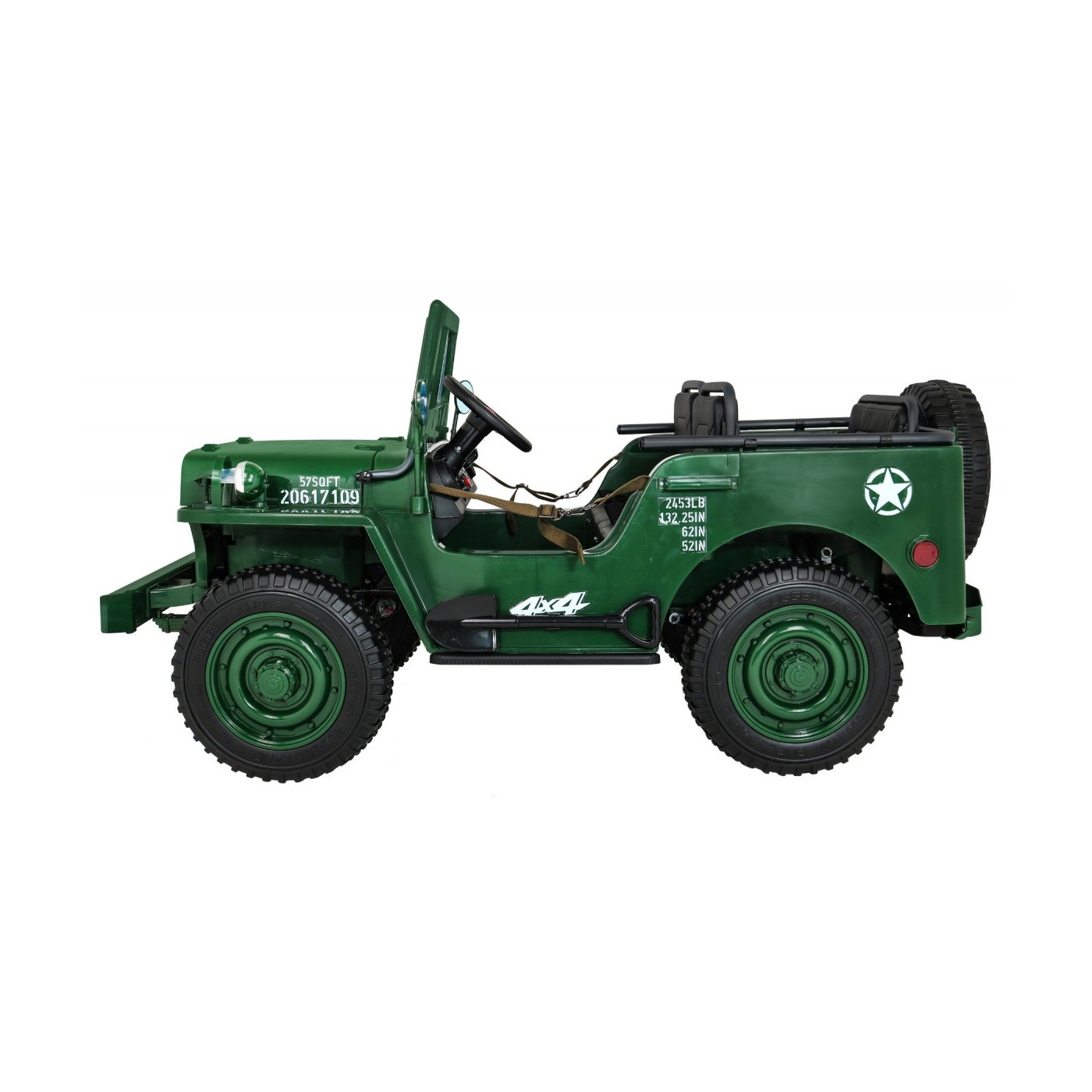 Retro Strong 3 Kids Military auto zelená 4x4 Drive Storage EVA Pomalý start MP3 LED