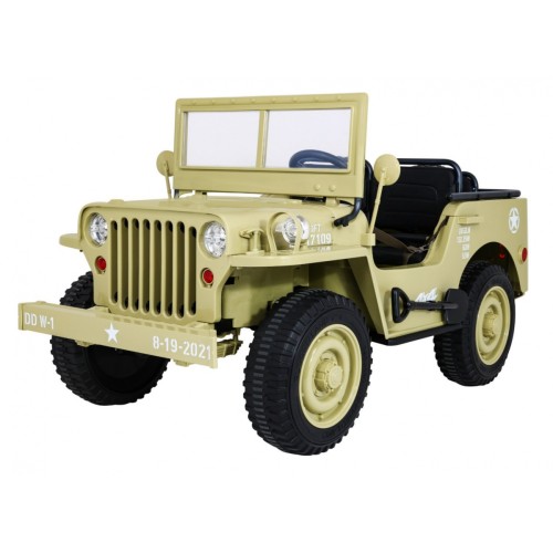 Vojenské auto Retro pro 3 děti Matcha + Naped 4x4 + Úložné boxy + EVA + Pomalý start + MP3 LED