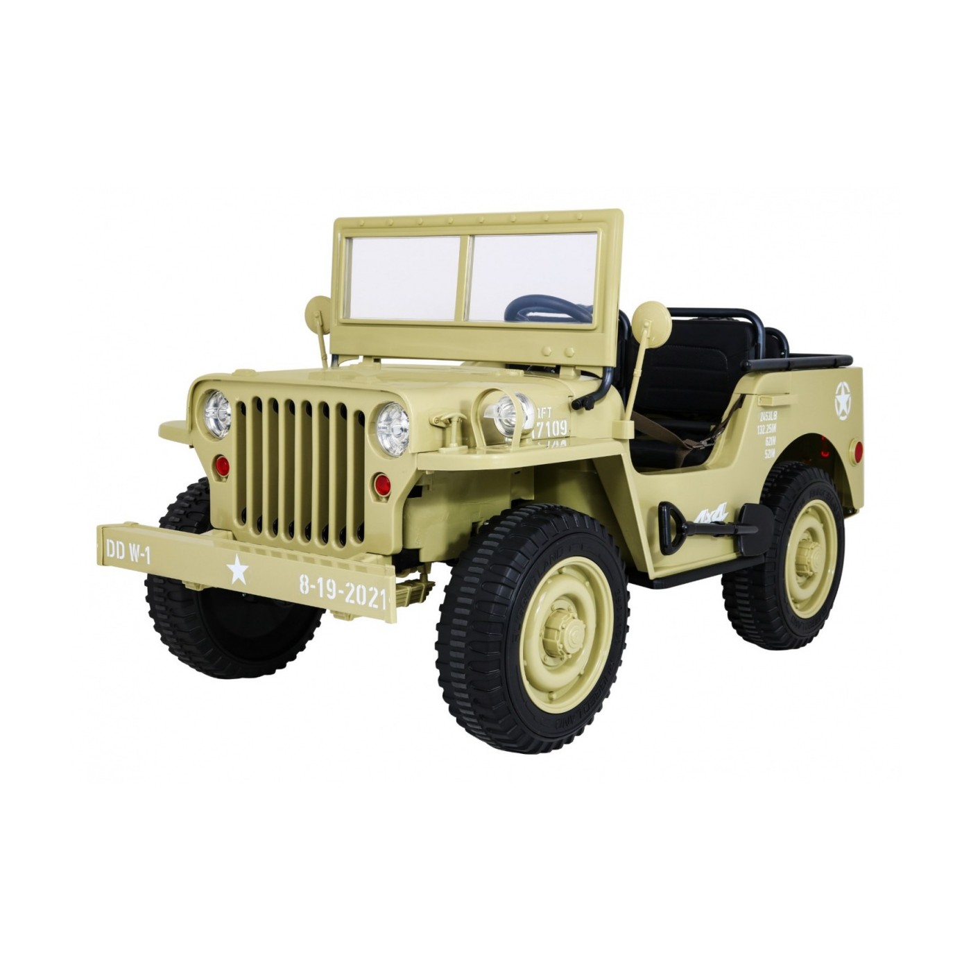 Vojenské auto Retro pro 3 děti Matcha + Naped 4x4 + Úložné boxy + EVA + Pomalý start + MP3 LED