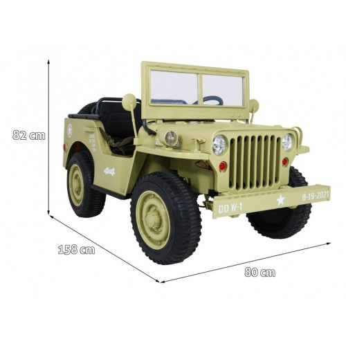 Vojenské auto Retro pro 3 děti Matcha + Naped 4x4 + Úložné boxy + EVA + Pomalý start + MP3 LED