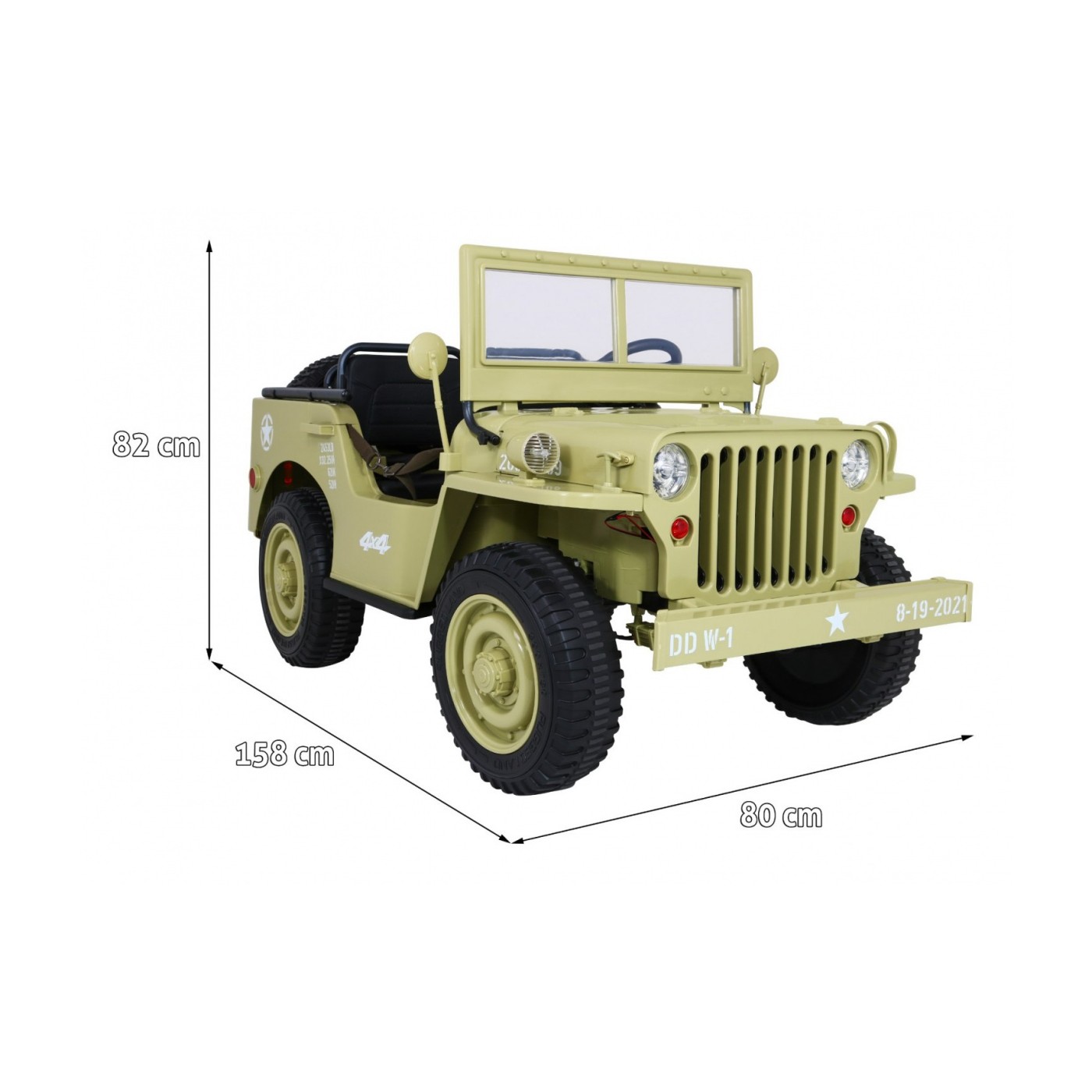 Vojenské auto Retro pro 3 děti Matcha + Naped 4x4 + Úložné boxy + EVA + Pomalý start + MP3 LED