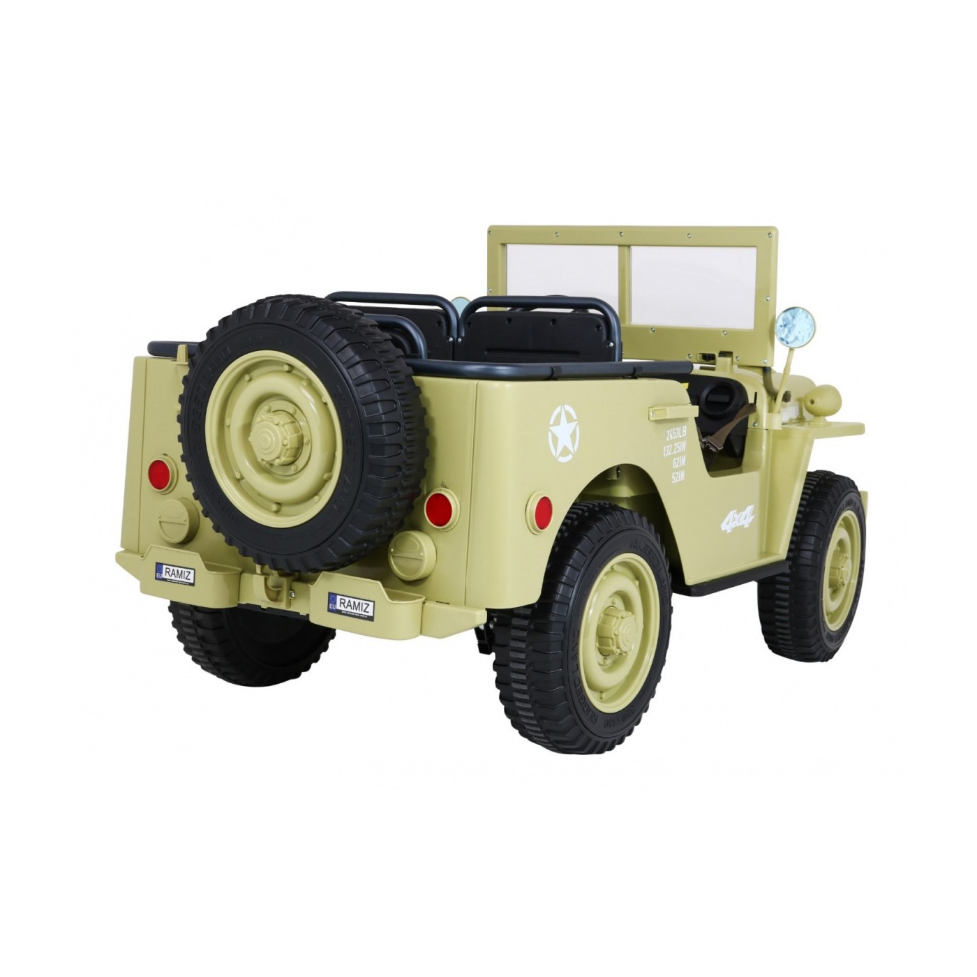 Vojenské auto Retro pro 3 děti Matcha + Naped 4x4 + Úložné boxy + EVA + Pomalý start + MP3 LED