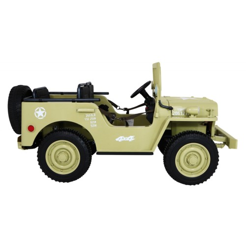 Vojenské auto Retro pro 3 děti Matcha + Naped 4x4 + Úložné boxy + EVA + Pomalý start + MP3 LED