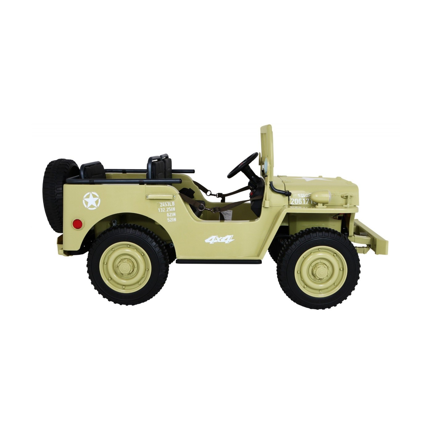 Vojenské auto Retro pro 3 děti Matcha + Naped 4x4 + Úložné boxy + EVA + Pomalý start + MP3 LED