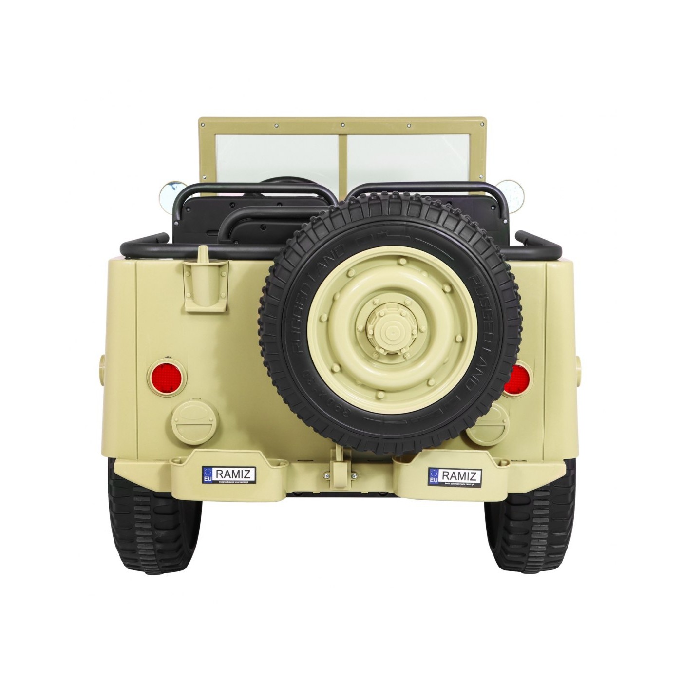 Vojenské auto Retro pro 3 děti Matcha + Naped 4x4 + Úložné boxy + EVA + Pomalý start + MP3 LED
