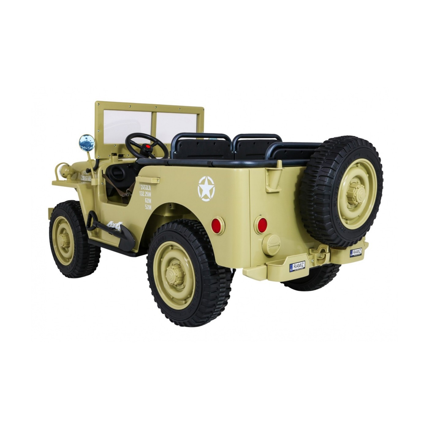 Vojenské auto Retro pro 3 děti Matcha + Naped 4x4 + Úložné boxy + EVA + Pomalý start + MP3 LED