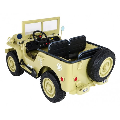 Vojenské auto Retro pro 3 děti Matcha + Naped 4x4 + Úložné boxy + EVA + Pomalý start + MP3 LED