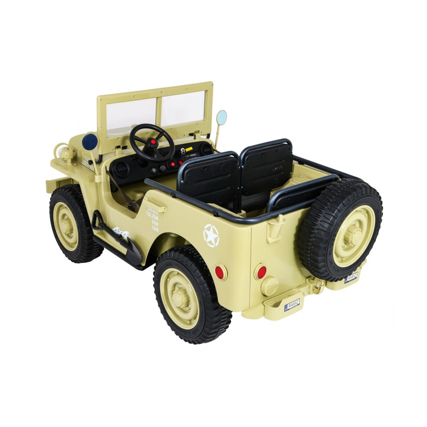 Vojenské auto Retro pro 3 děti Matcha + Naped 4x4 + Úložné boxy + EVA + Pomalý start + MP3 LED