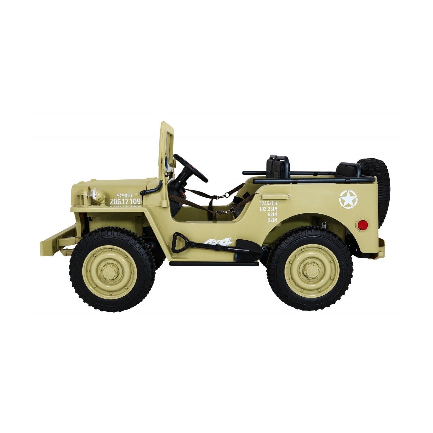 Vojenské auto Retro pro 3 děti Matcha + Naped 4x4 + Úložné boxy + EVA + Pomalý start + MP3 LED