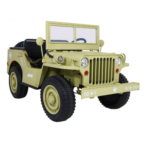 Vojenské auto Retro pro 3 děti Matcha + Naped 4x4 + Úložné boxy + EVA + Pomalý start + MP3 LED