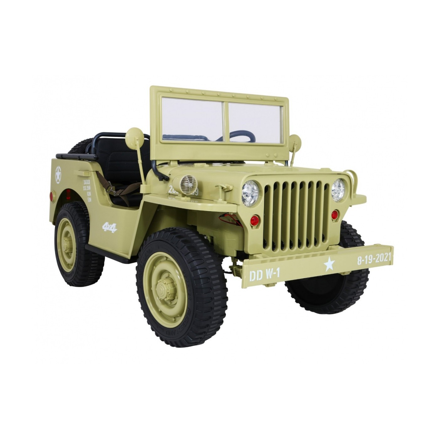 Vojenské auto Retro pro 3 děti Matcha + Naped 4x4 + Úložné boxy + EVA + Pomalý start + MP3 LED