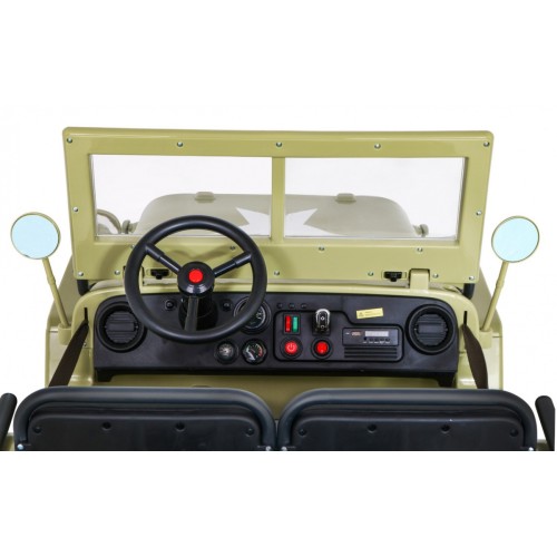 Vojenské auto Retro pro 3 děti Matcha + Naped 4x4 + Úložné boxy + EVA + Pomalý start + MP3 LED