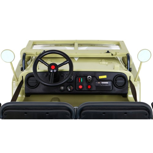 Vojenské auto Retro pro 3 děti Matcha + Naped 4x4 + Úložné boxy + EVA + Pomalý start + MP3 LED