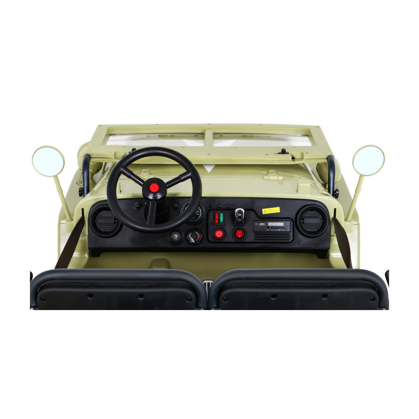 Vojenské auto Retro pro 3 děti Matcha + Naped 4x4 + Úložné boxy + EVA + Pomalý start + MP3 LED