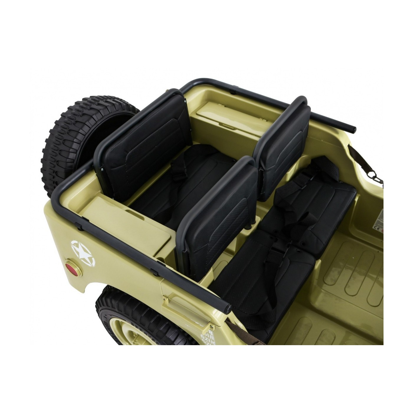 Vojenské auto Retro pro 3 děti Matcha + Naped 4x4 + Úložné boxy + EVA + Pomalý start + MP3 LED