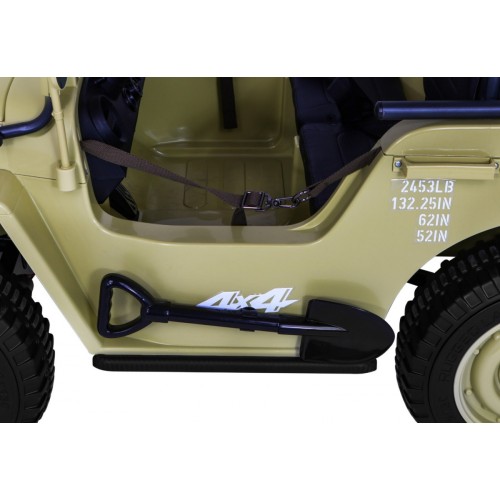 Vojenské auto Retro pro 3 děti Matcha + Naped 4x4 + Úložné boxy + EVA + Pomalý start + MP3 LED