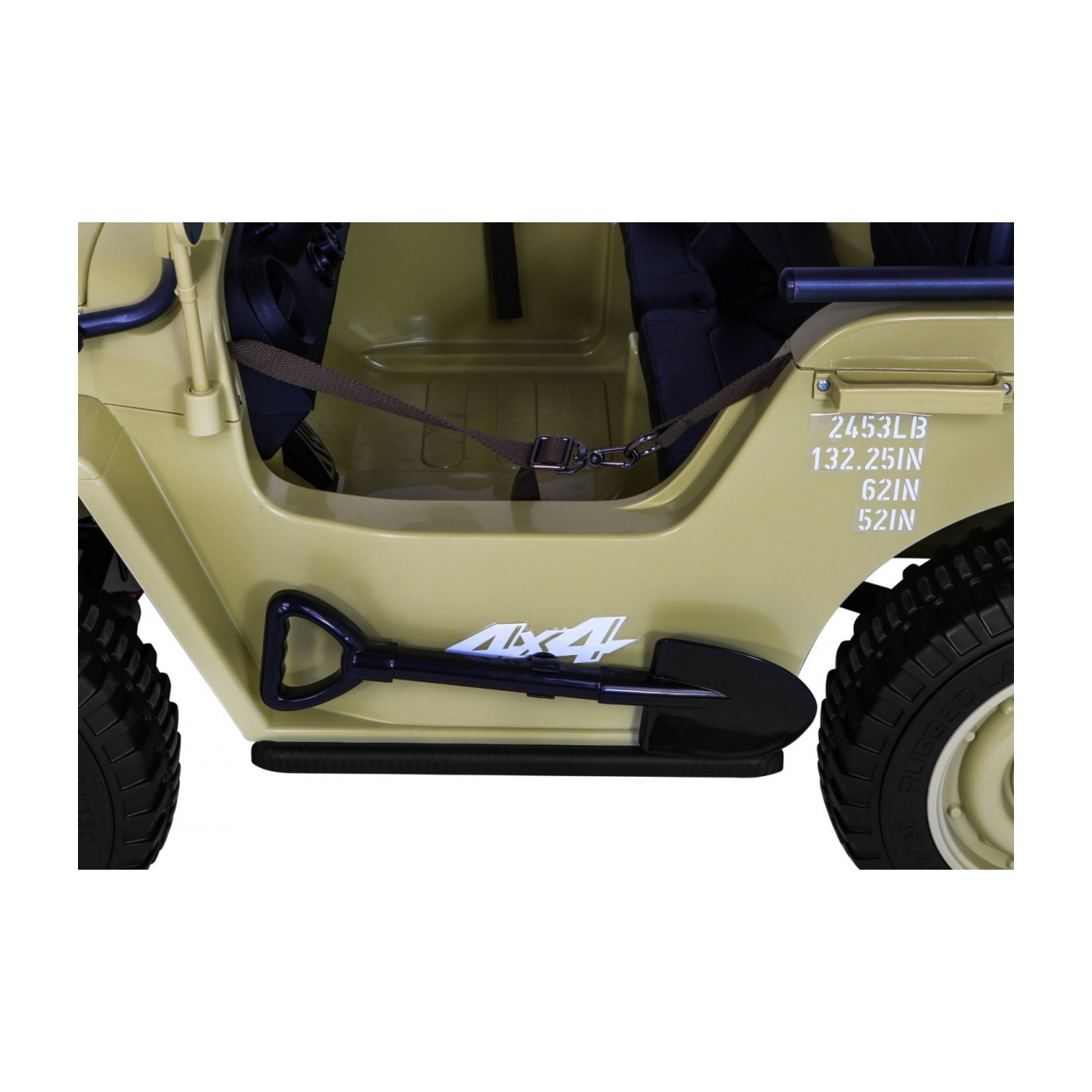 Vojenské auto Retro pro 3 děti Matcha + Naped 4x4 + Úložné boxy + EVA + Pomalý start + MP3 LED