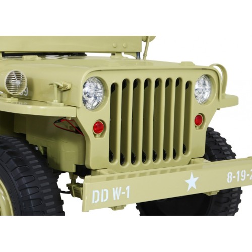 Vojenské auto Retro pro 3 děti Matcha + Naped 4x4 + Úložné boxy + EVA + Pomalý start + MP3 LED
