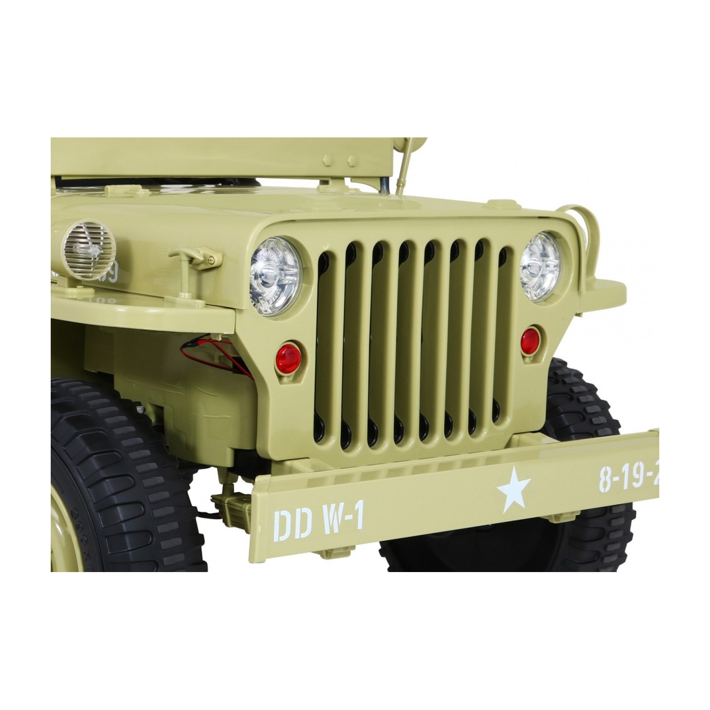 Vojenské auto Retro pro 3 děti Matcha + Naped 4x4 + Úložné boxy + EVA + Pomalý start + MP3 LED