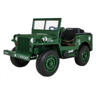 Retro vojenské auto pro 3 děti zelená + pohon 4x4 + úložné boxy + EVA + pomalý start + MP3 LED