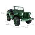 Retro vojenské auto pro 3 děti zelená + pohon 4x4 + úložné boxy + EVA + pomalý start + MP3 LED