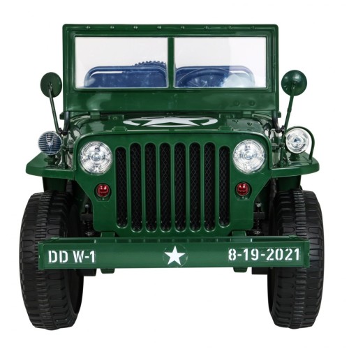 Retro vojenské auto pro 3 děti zelená + pohon 4x4 + úložné boxy + EVA + pomalý start + MP3 LED