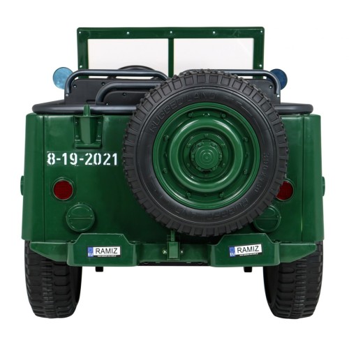 Retro vojenské auto pro 3 děti zelená + pohon 4x4 + úložné boxy + EVA + pomalý start + MP3 LED