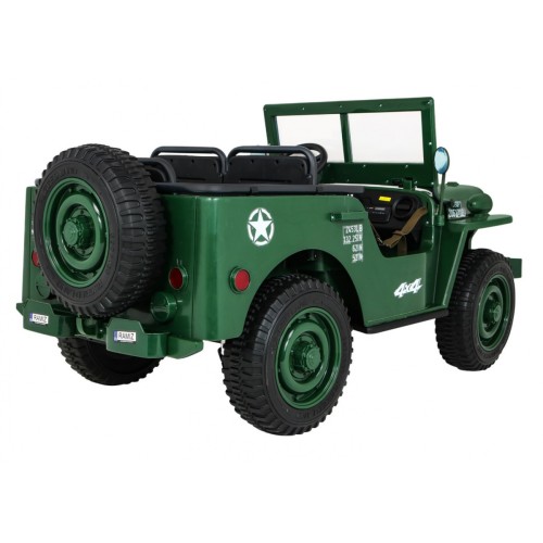 Retro vojenské auto pro 3 děti zelená + pohon 4x4 + úložné boxy + EVA + pomalý start + MP3 LED