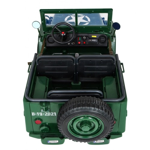 Retro vojenské auto pro 3 děti zelená + pohon 4x4 + úložné boxy + EVA + pomalý start + MP3 LED