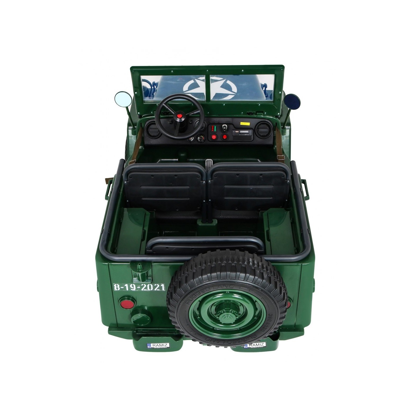 Retro vojenské auto pro 3 děti zelená + pohon 4x4 + úložné boxy + EVA + pomalý start + MP3 LED